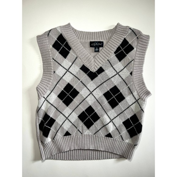Say What Gray Argyle V Neck Vest - Picture 1 of 3